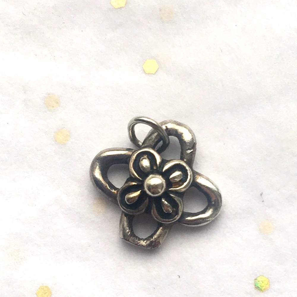 Small Linda Levinson Silver Cross Flower Charm Signed